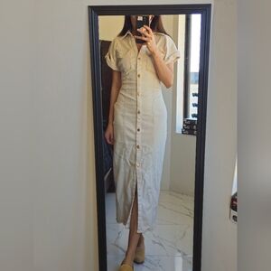zara cream denim button down dress